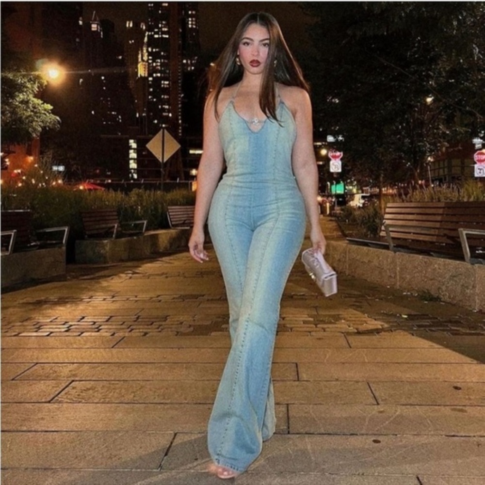 ZARA BARBIE™ THE MOVIE ©WARNER BROS. DENIM HALTER JUMPSUIT - Light blue